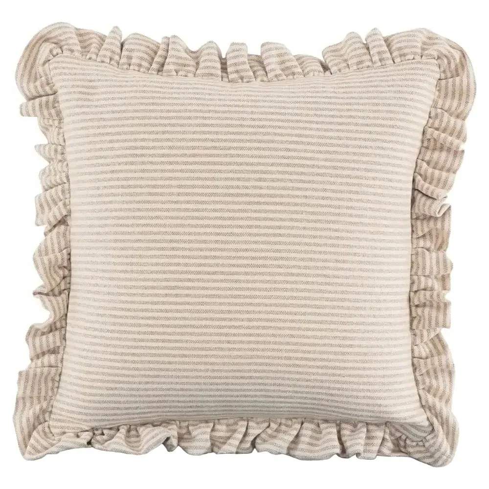Sienna Ruffled Throw Pillow - Beige Striped, Polyester image