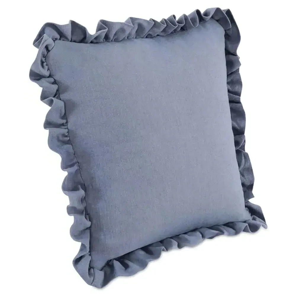 Sienna Ruffled Throw Pillow - Blue, Polyester