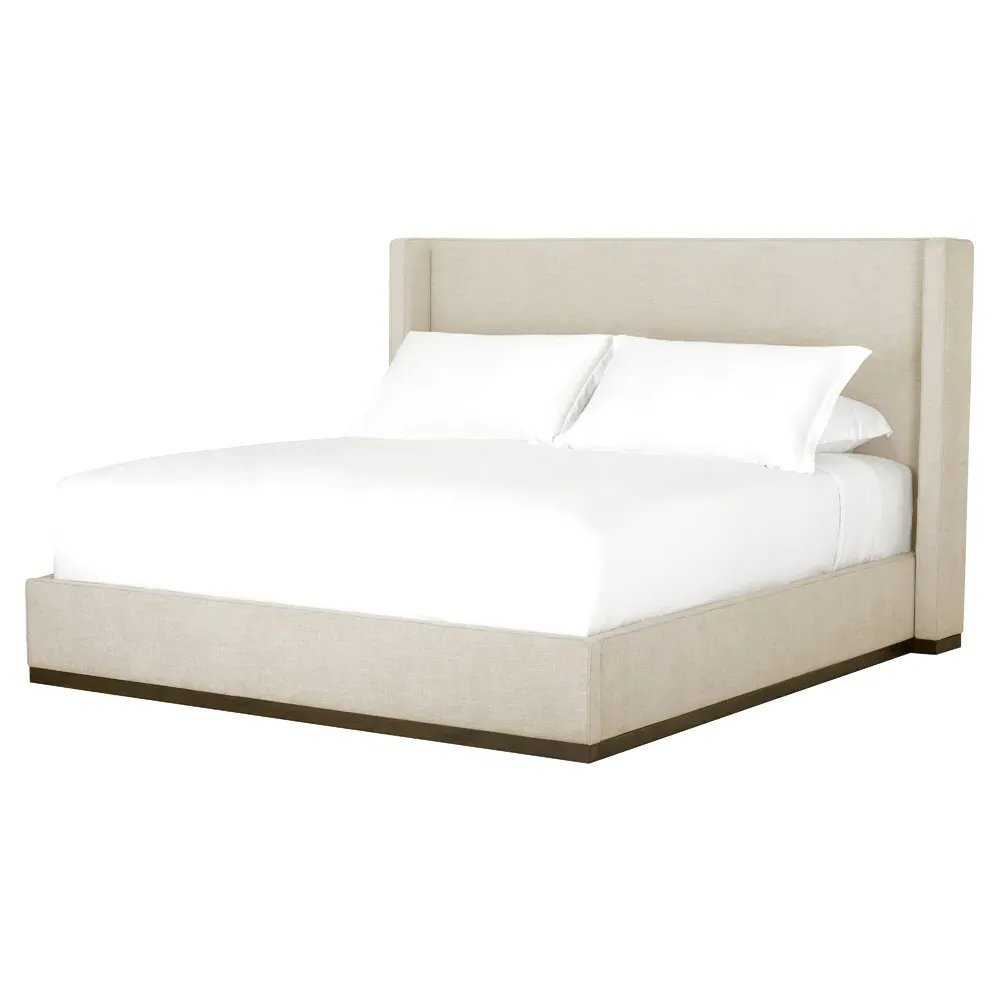 Silas California King Wingback Bed - Beige, Poplar Wood