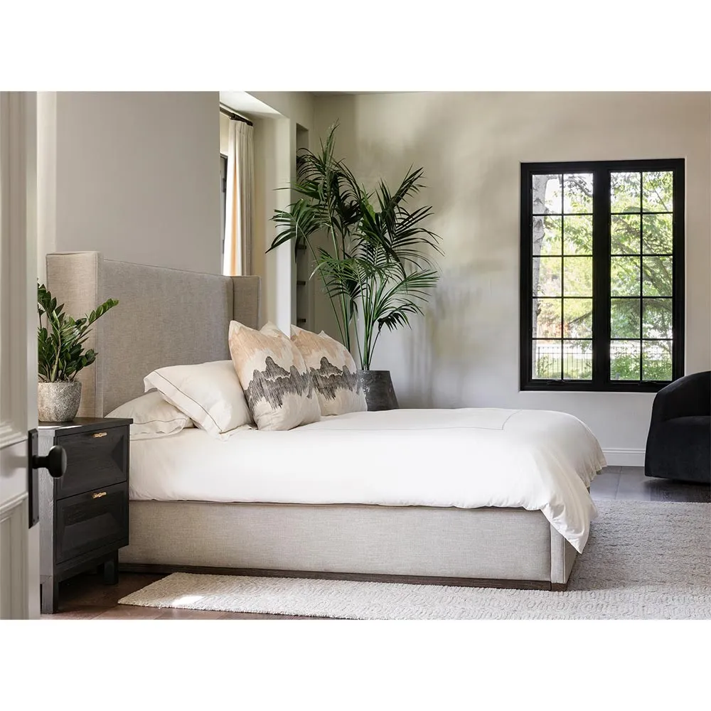 Silas California King Wingback Bed - Beige, Poplar Wood