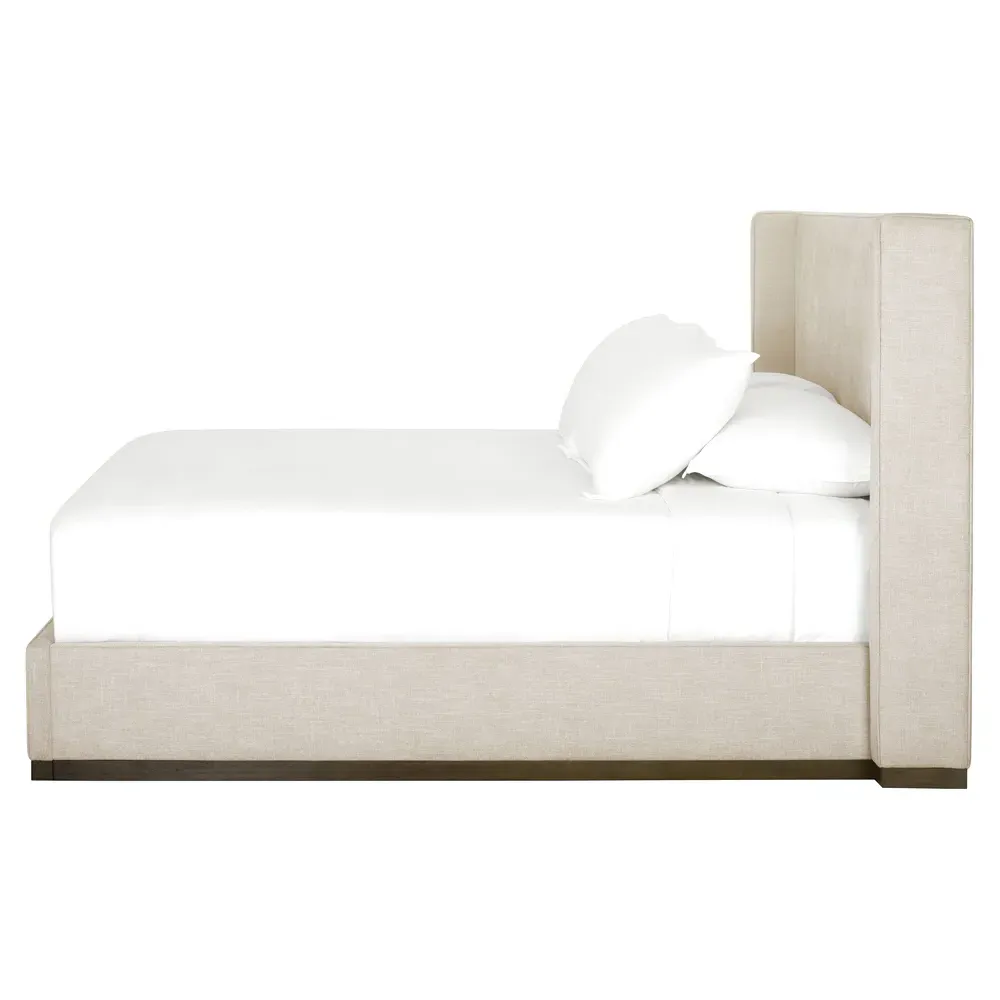 Silas King Size Wingback Bed - Beige, Poplar Wood