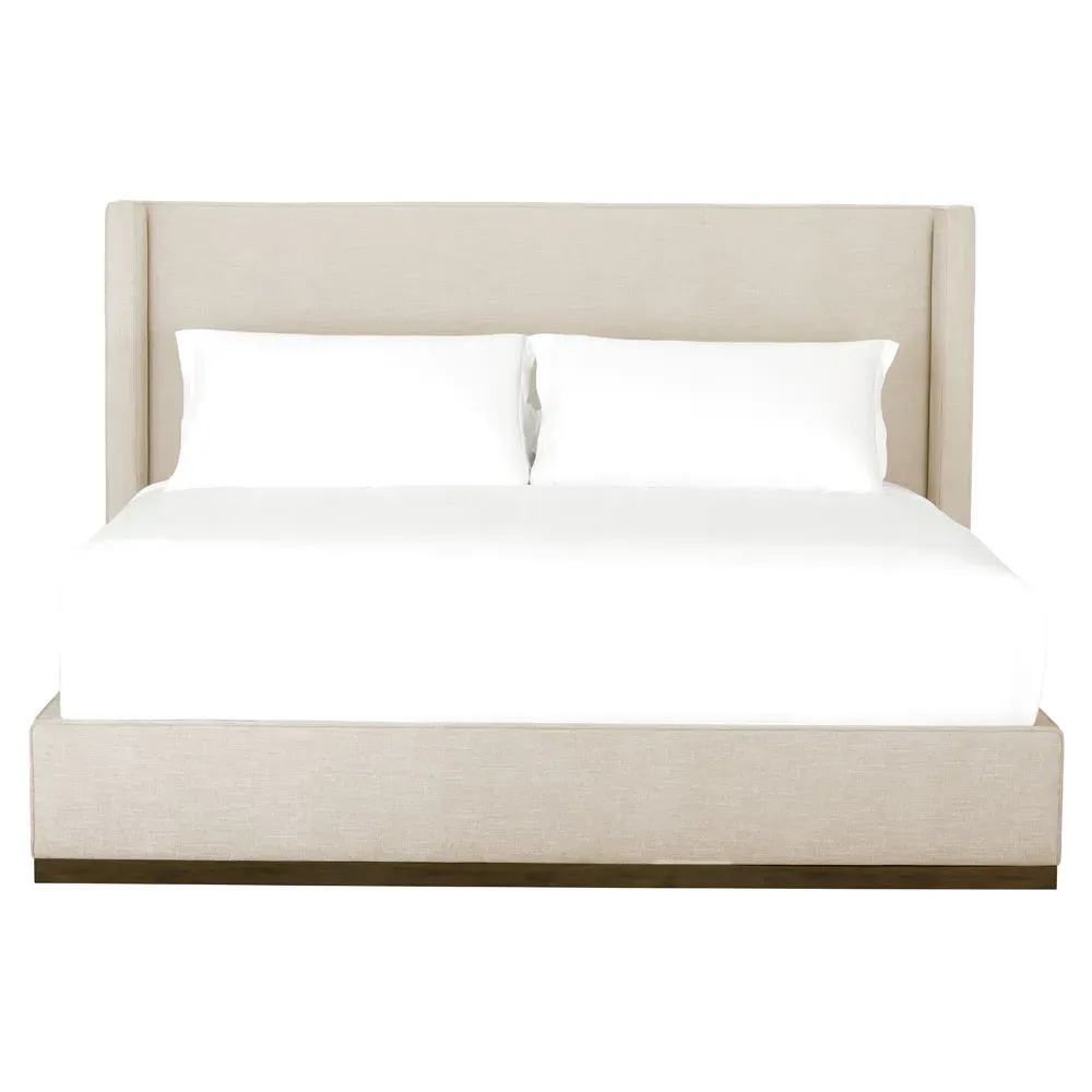 Silas King Size Wingback Bed - Beige, Poplar Wood