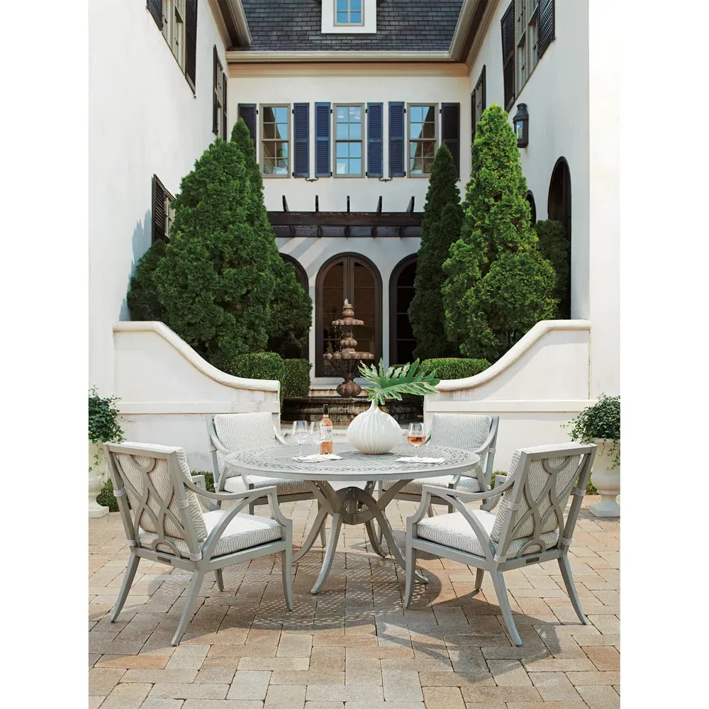 Silver Sands Round Outdoor Dining Table - Oyster Grey, Aluminum