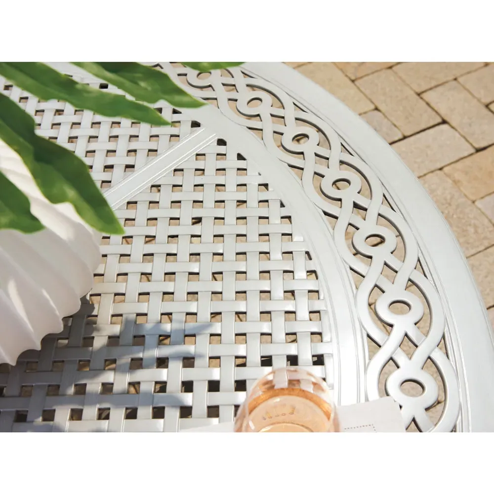 Silver Sands Round Outdoor Dining Table - Oyster Grey, Aluminum