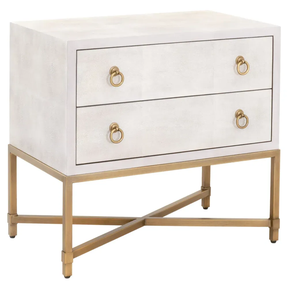 Simon 2 Drawer Nightstand - Pearl White, Faux Shagreen