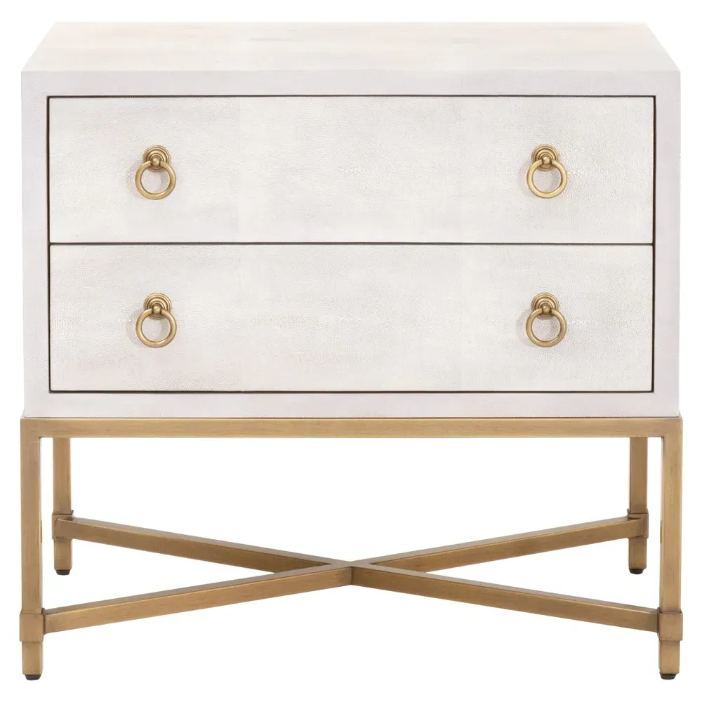 Simon 2 Drawer Nightstand - Pearl White, Faux Shagreen image