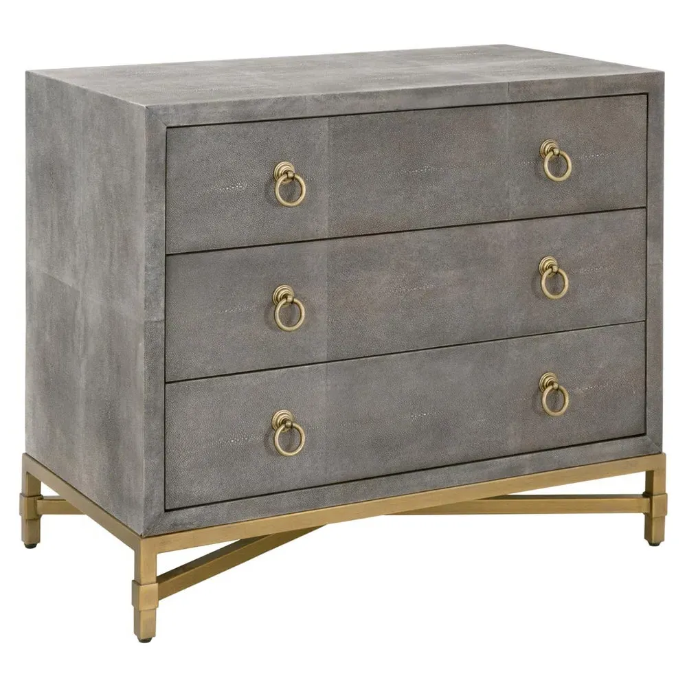 Simon 3 Drawer Nightstand - Grey, Faux Shagreen