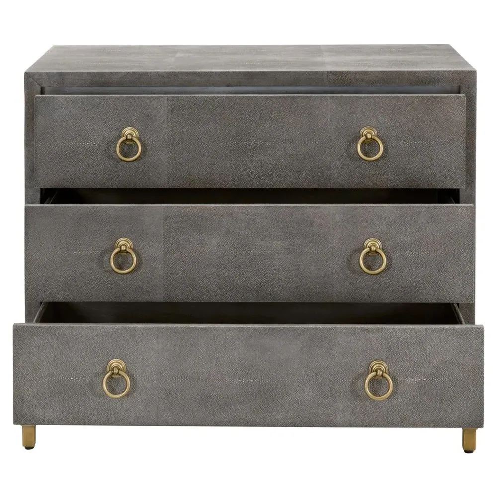 Simon 3 Drawer Nightstand - Grey, Faux Shagreen