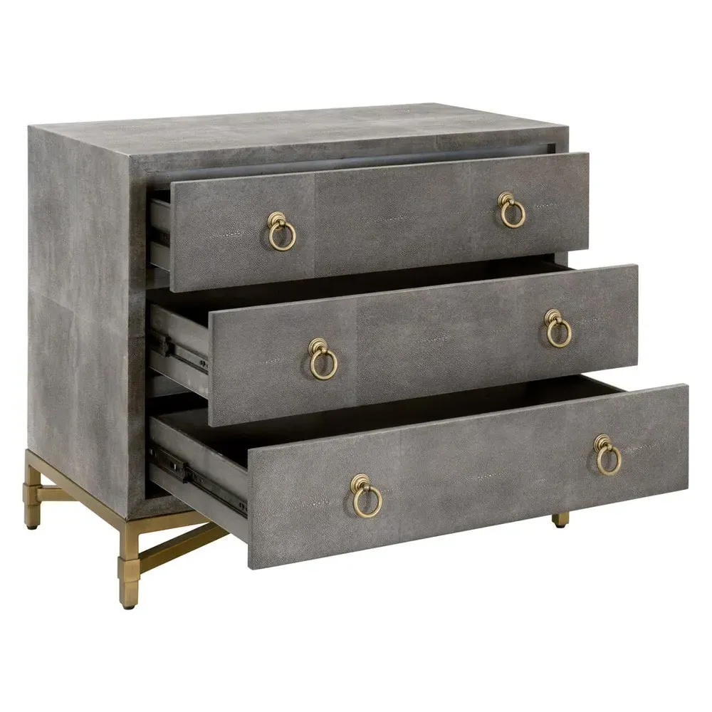Simon 3 Drawer Nightstand - Grey, Faux Shagreen