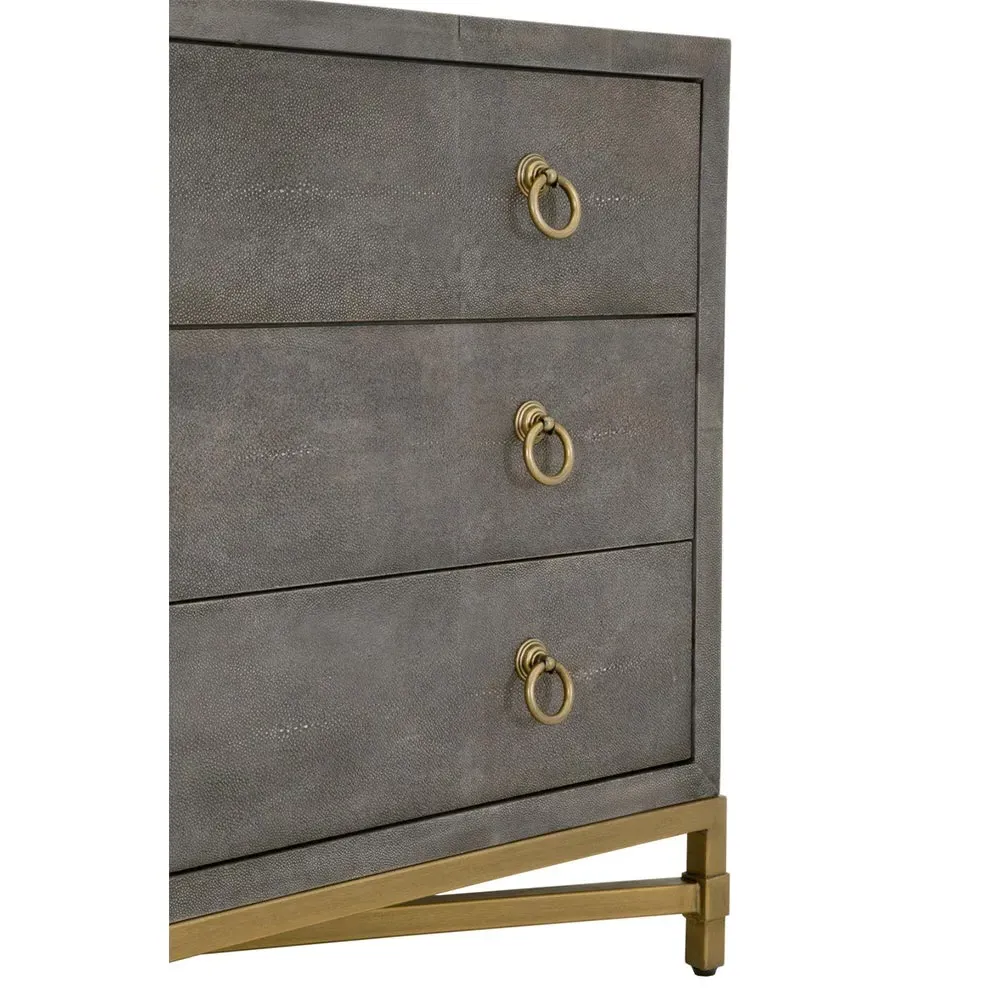 Simon 3 Drawer Nightstand - Grey, Faux Shagreen