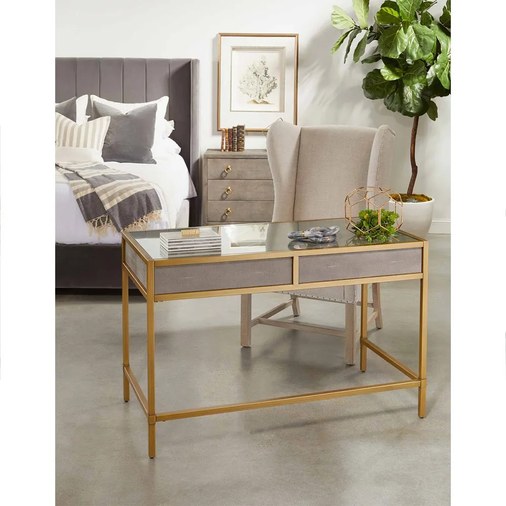 Simon 3 Drawer Nightstand - Grey, Faux Shagreen