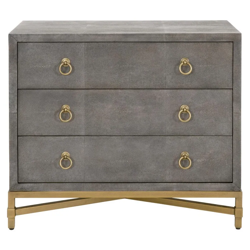 Simon 3 Drawer Nightstand - Grey, Faux Shagreen