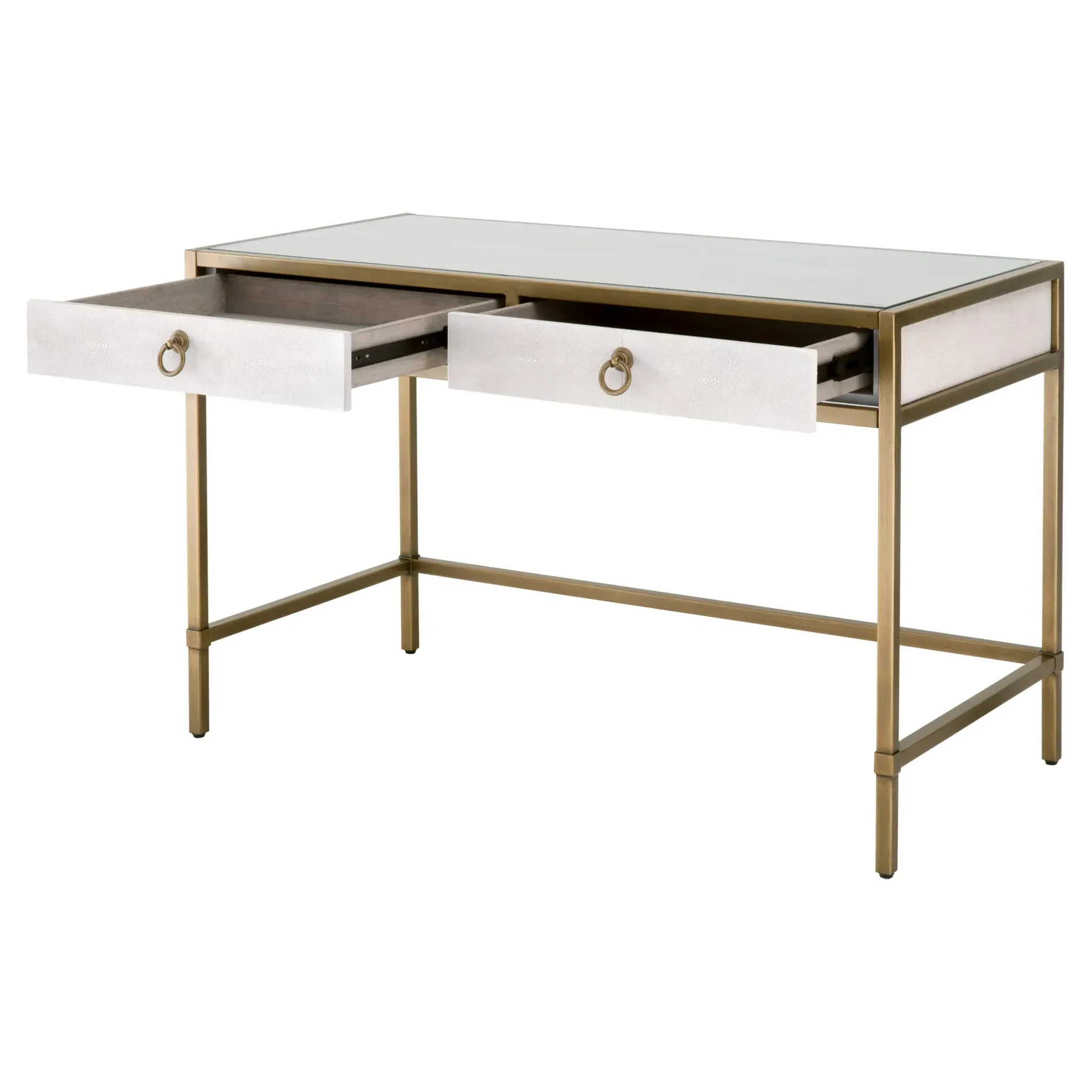 Simon Faux Shagreen Desk - White, Gold Metal