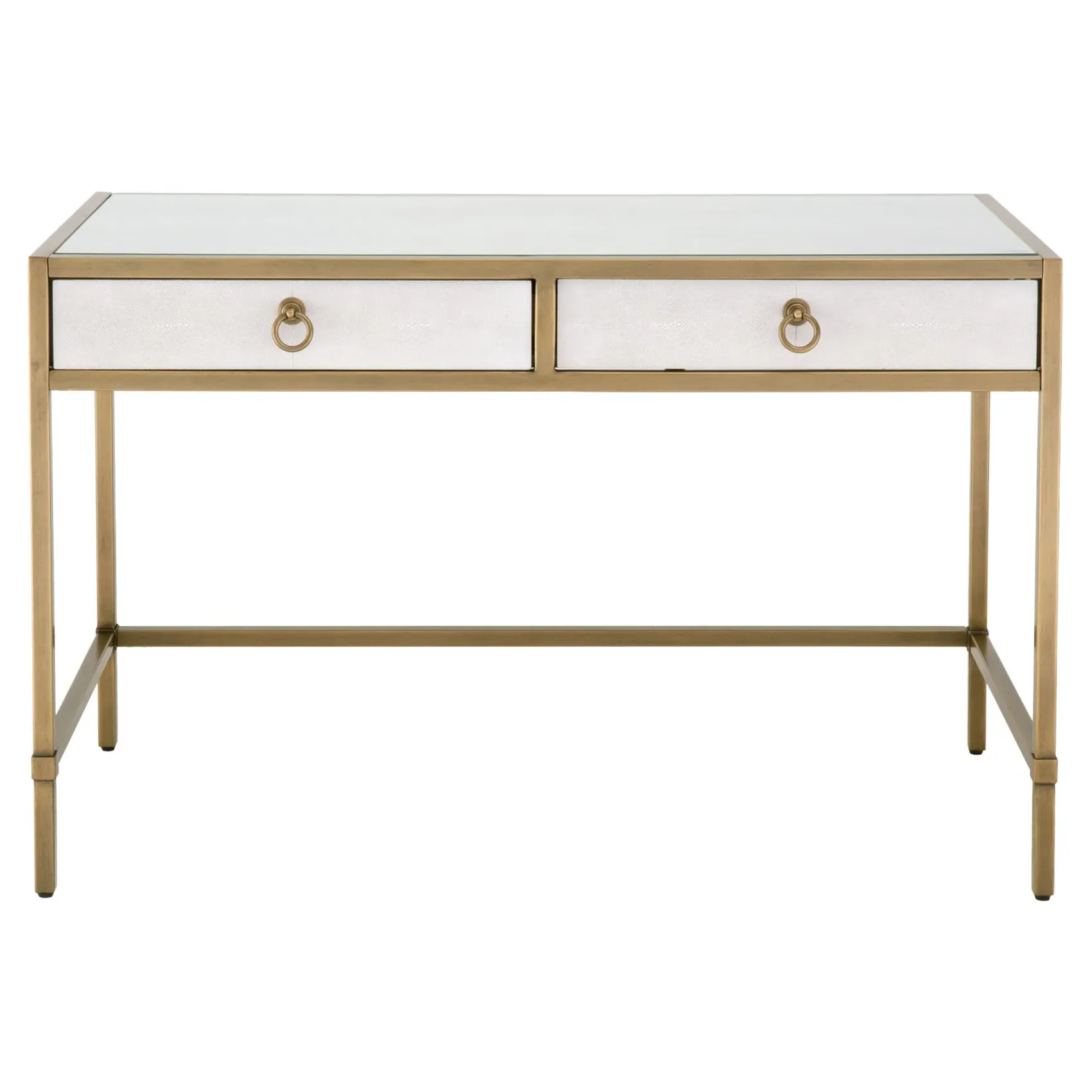 Simon Faux Shagreen Desk - White, Gold Metal image