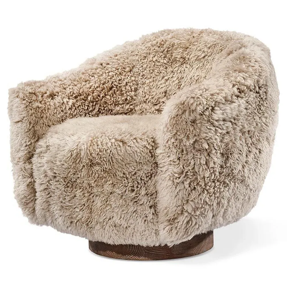 Simon Swivel Arm Chair - Taupe, Lambskin