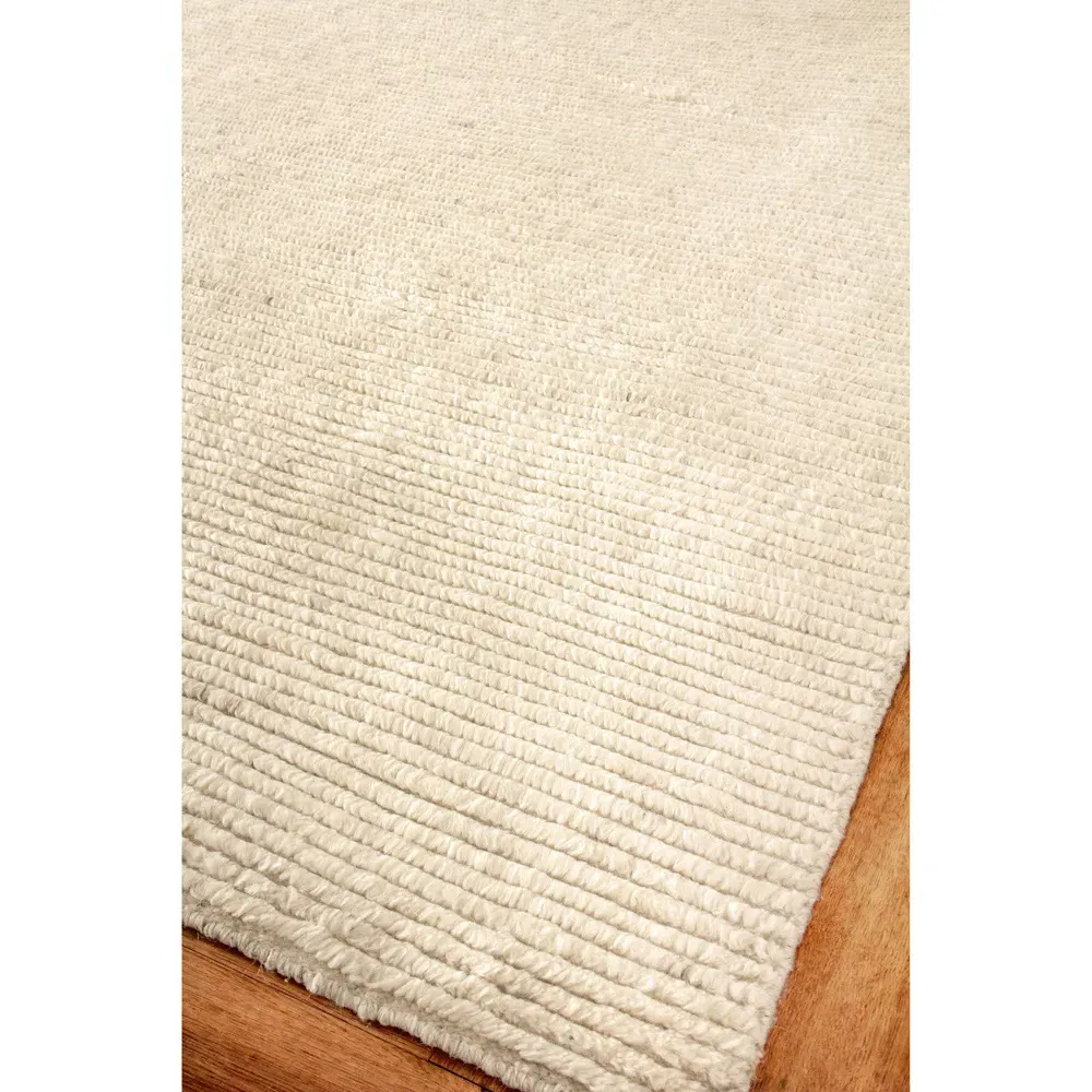Simon Textured Solid Hand Knotted Rug - Cream, Wool