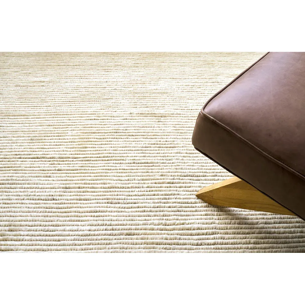 Simon Textured Solid Hand Knotted Rug - Cream, Wool