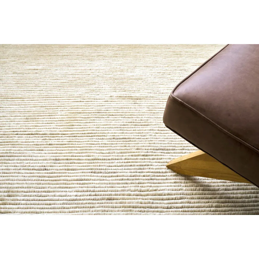 Simon Textured Solid Hand Knotted Rug Sample - Cream, Wool