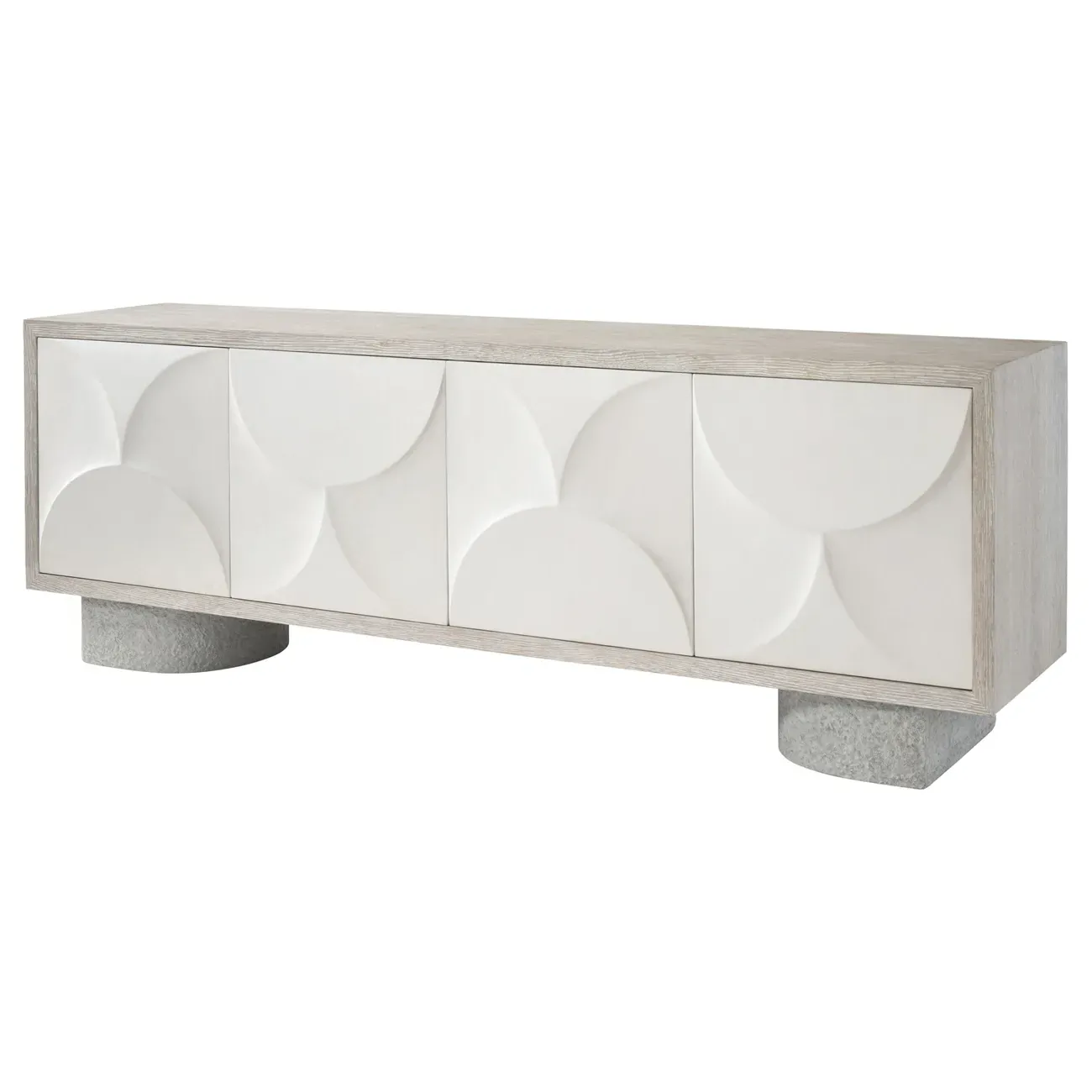 Simone 4 Door Media Cabinet with Carved Resin - Grey, Wood