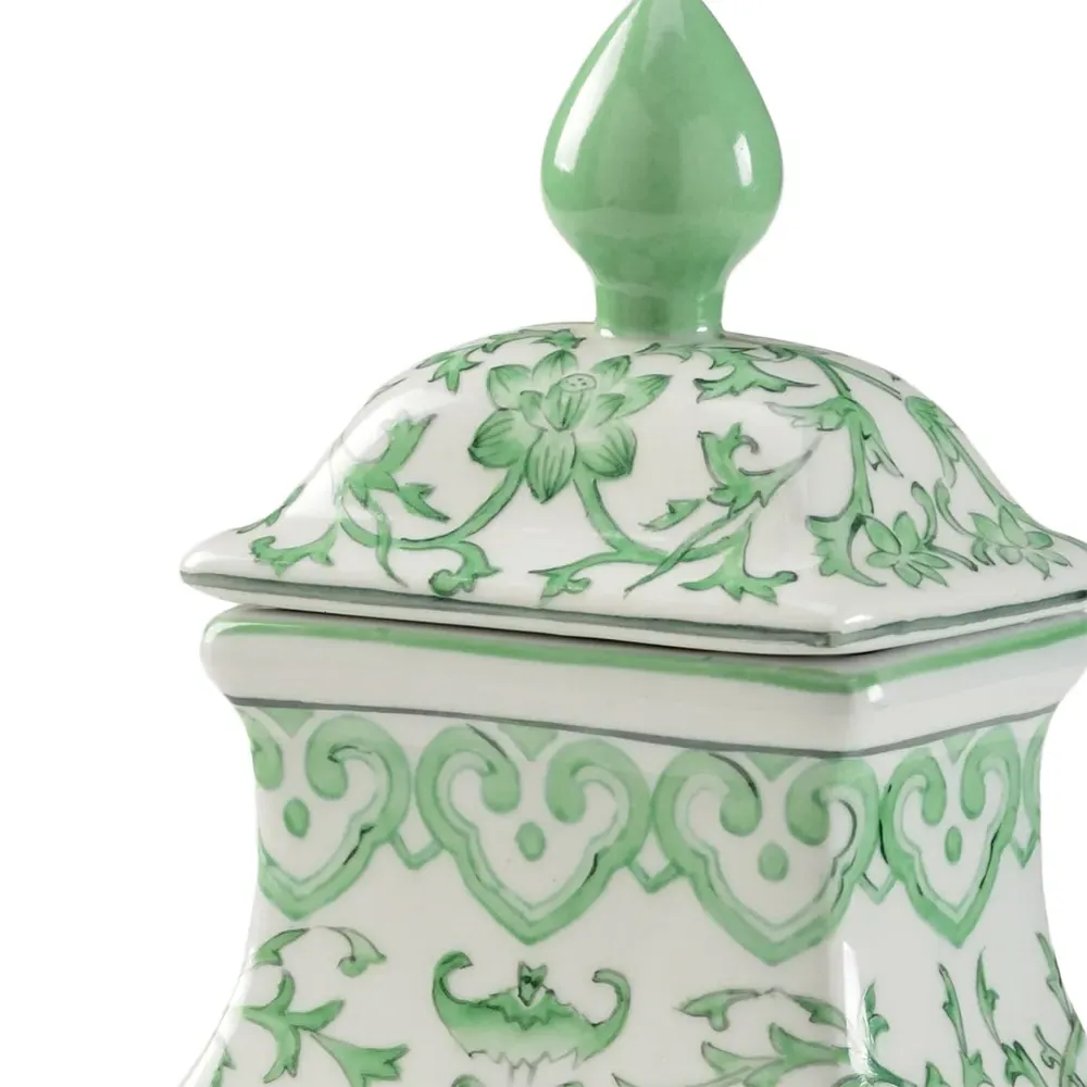 Simone Covered Urn - Green, Porcelain