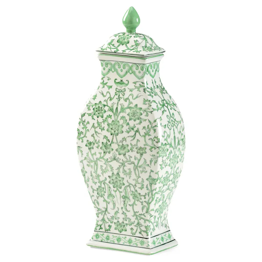 Simone Covered Urn - Green, Porcelain image