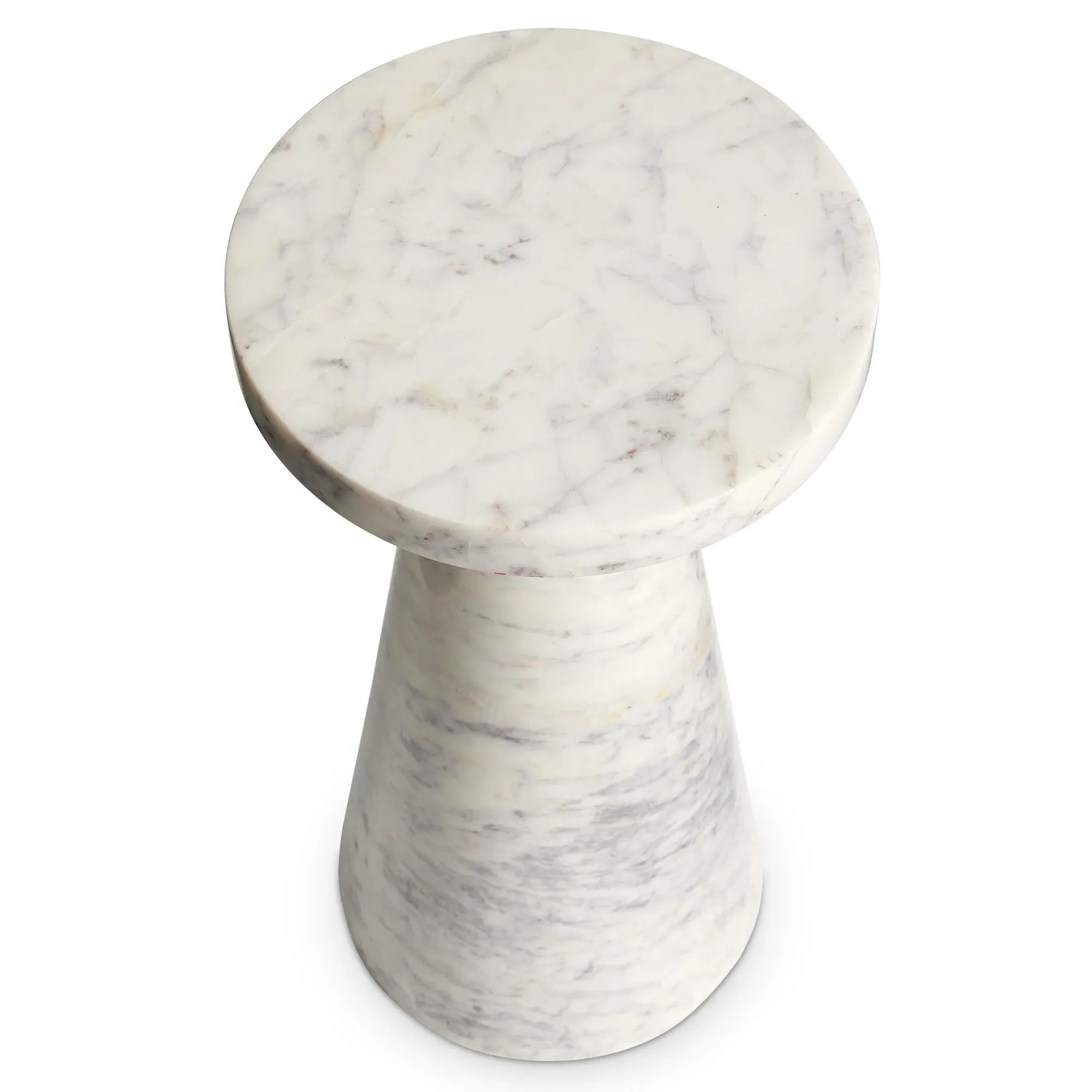 Simone Round End Table Short - White, Marble