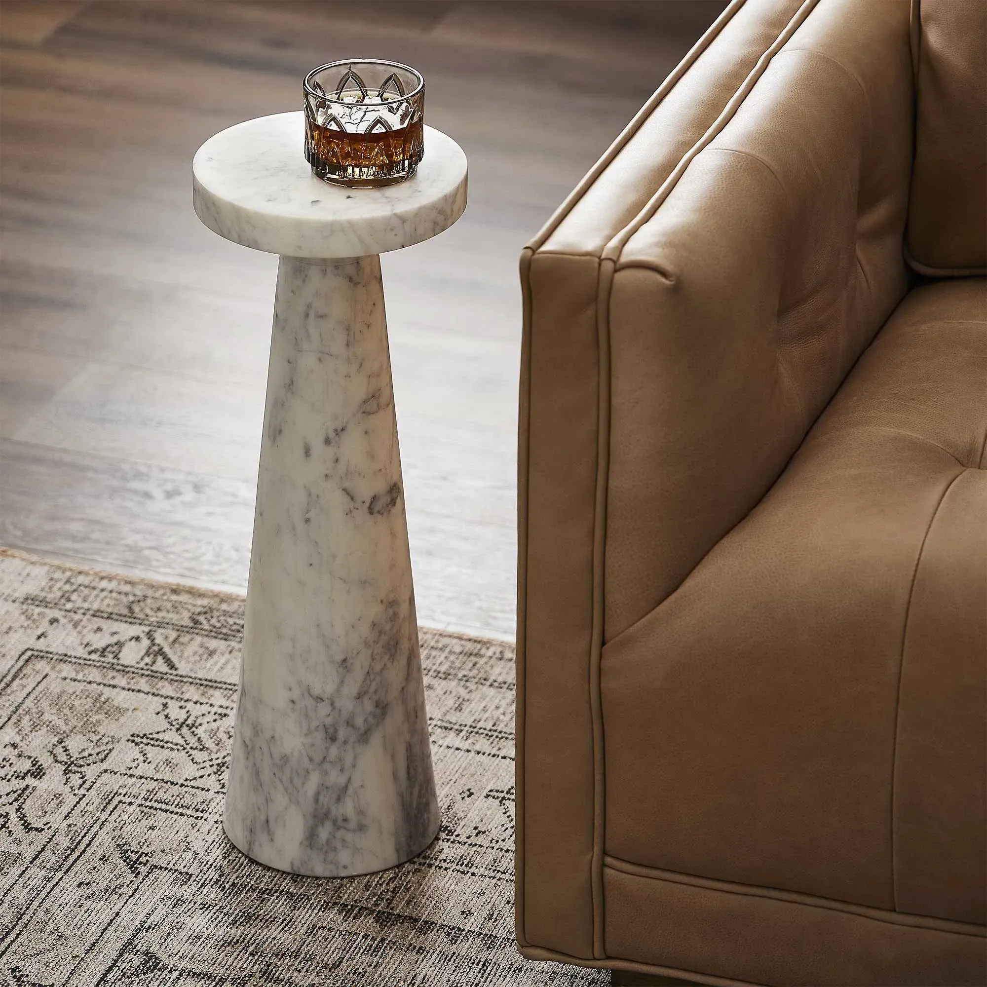 Simone Round End Table Tall - White, Marble