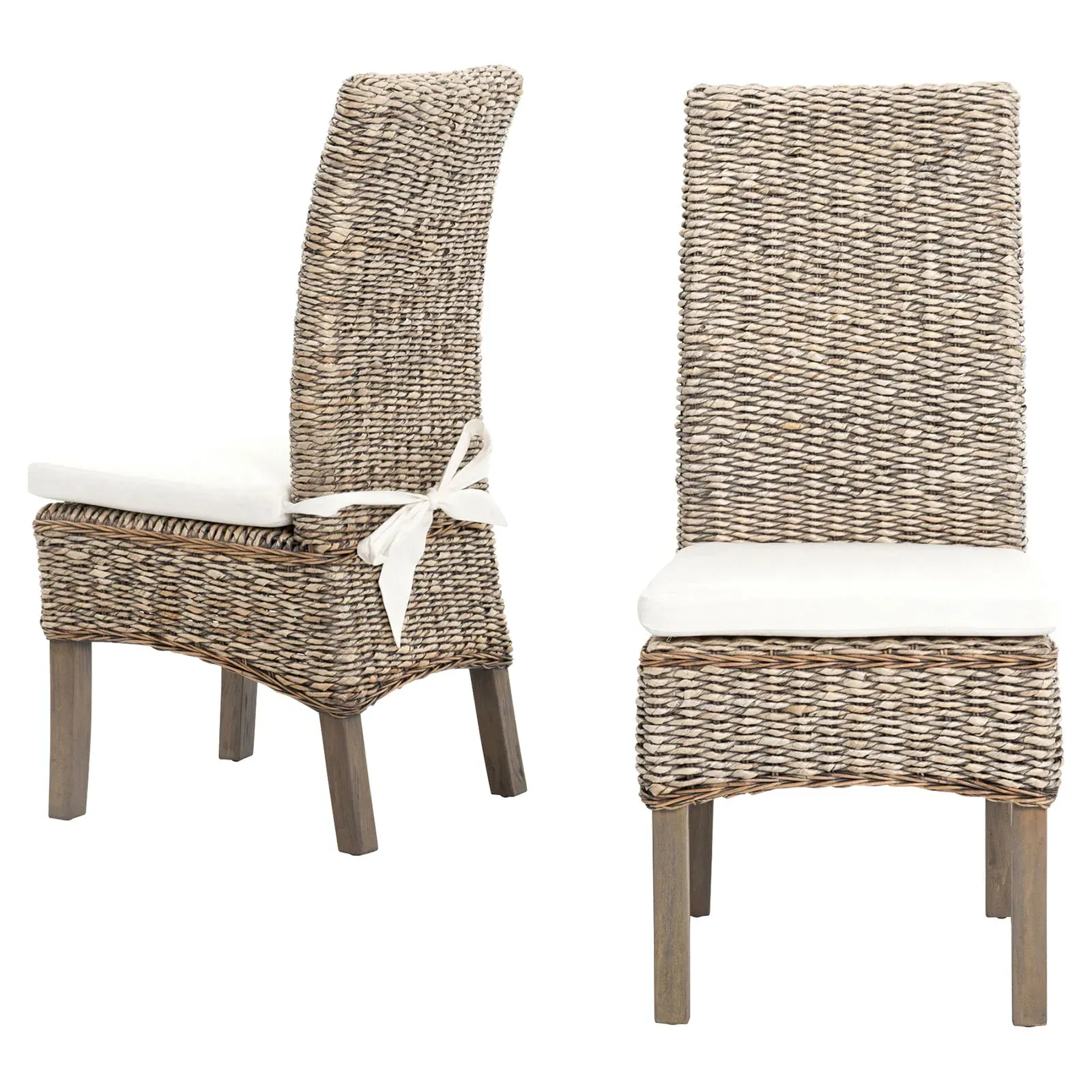 Sisson Woven Banana Leaf Side Chair - Grey, Mahogany