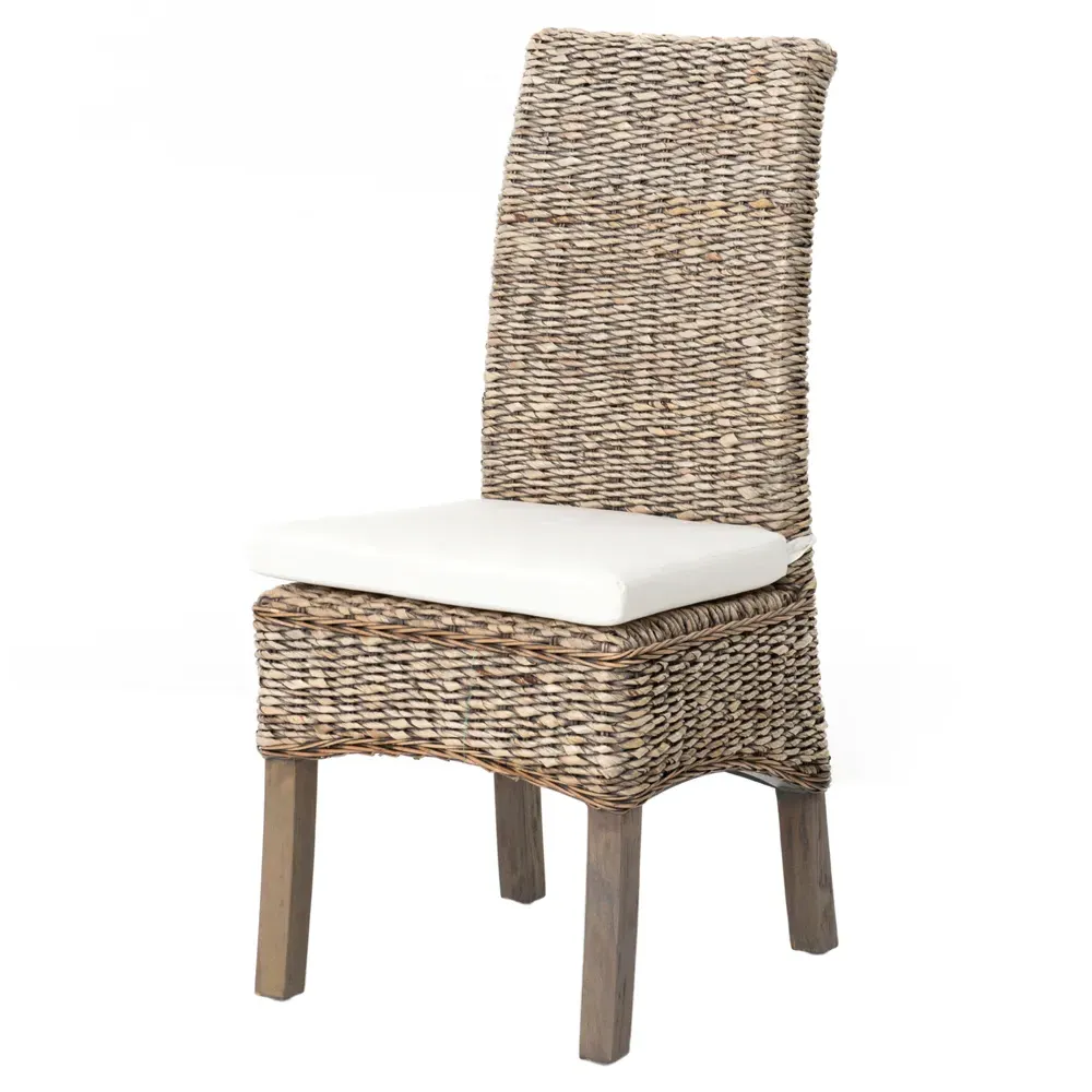 Sisson Woven Banana Leaf Side Chair - Grey, Mahogany image