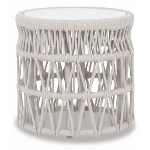 Sitti Marble Top Woven Rope Side Table - Ivory