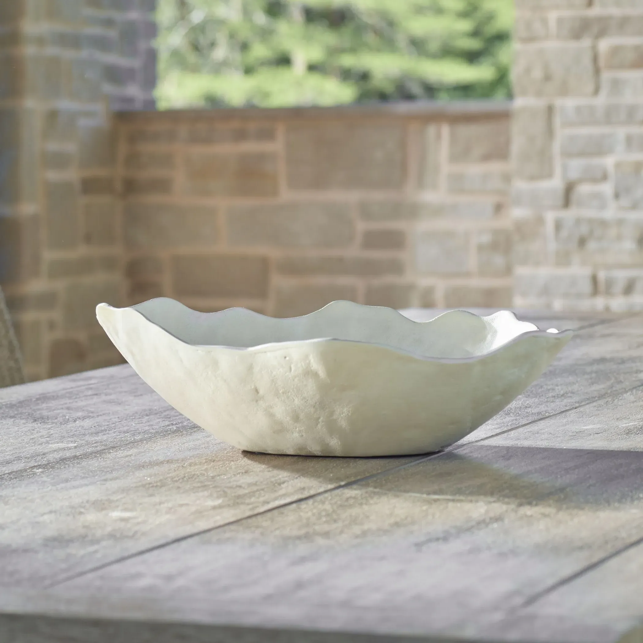 Skye Ruffled Decorative Bowl - White, Aluminum