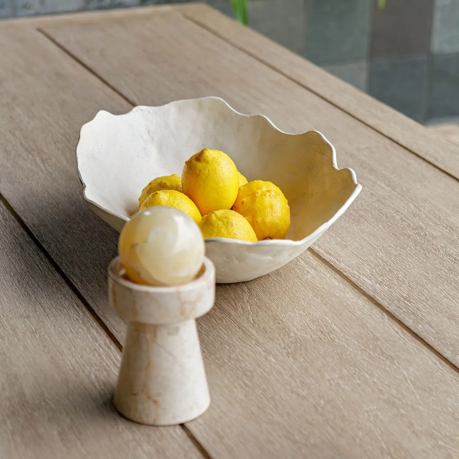 Skye Ruffled Decorative Bowl - White, Aluminum