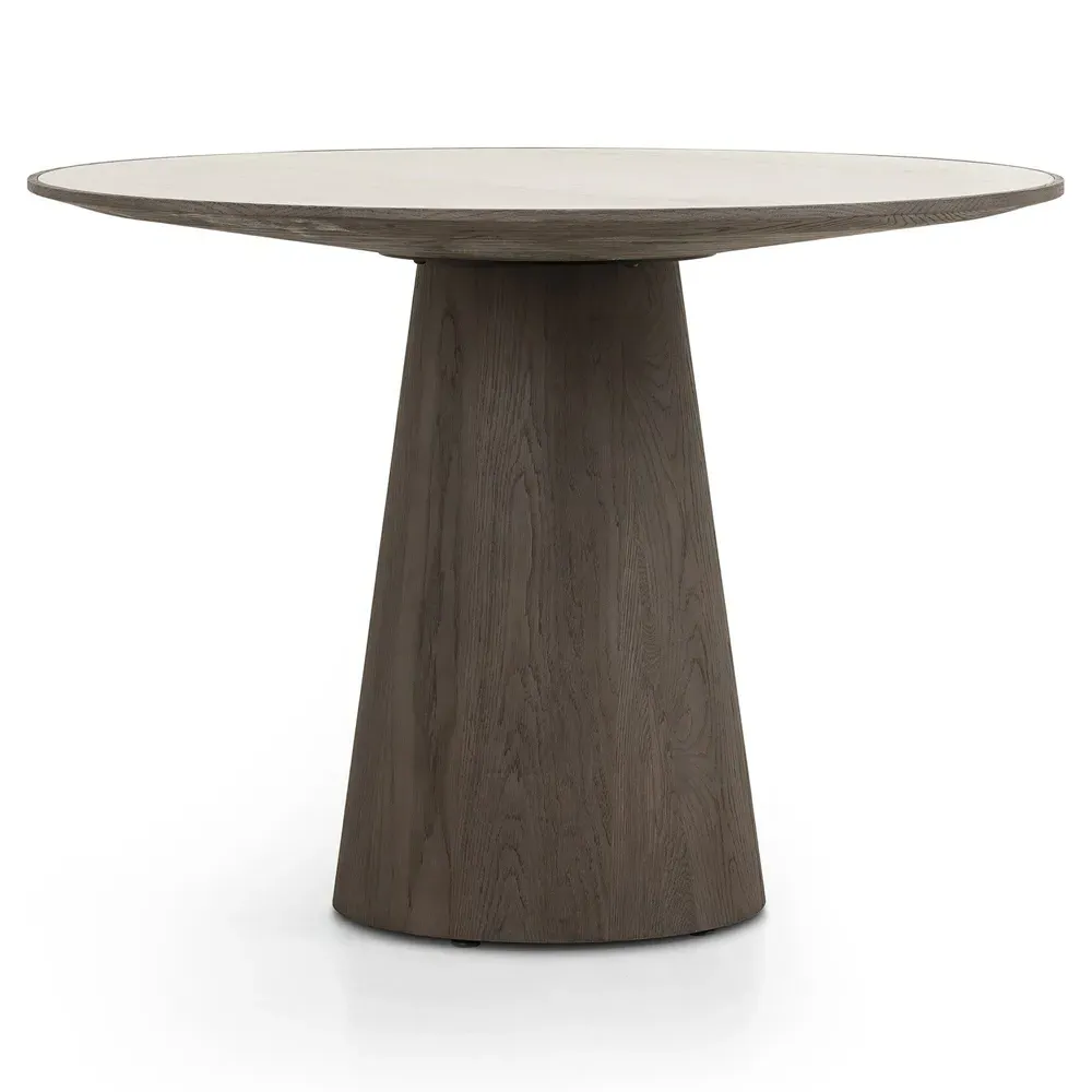 Skylar Round Pedestal Dining Table - White Marble, Grey Oak