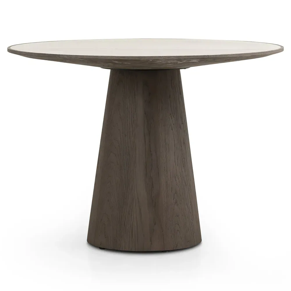 Skylar Round Pedestal Dining Table - White Marble, Grey Oak