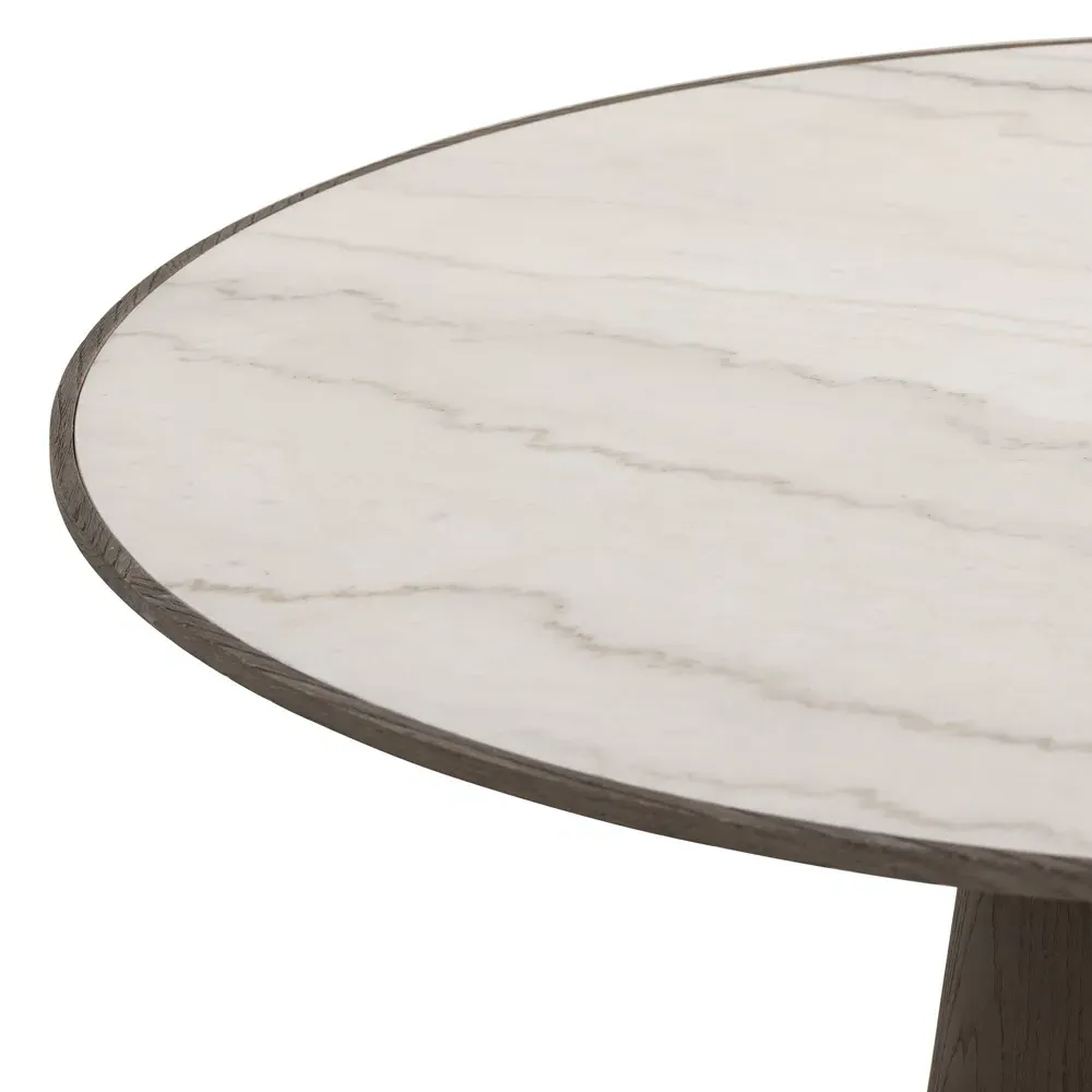 Skylar Round Pedestal Dining Table - White Marble, Grey Oak