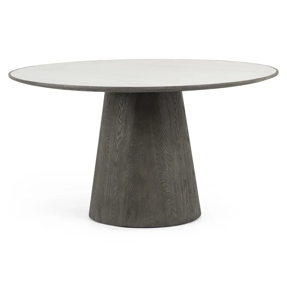 Skylar Round Pedestal Dining Table - White Marble, Grey Oak