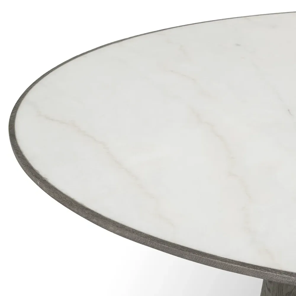 Skylar Round Pedestal Dining Table - White Marble, Grey Oak