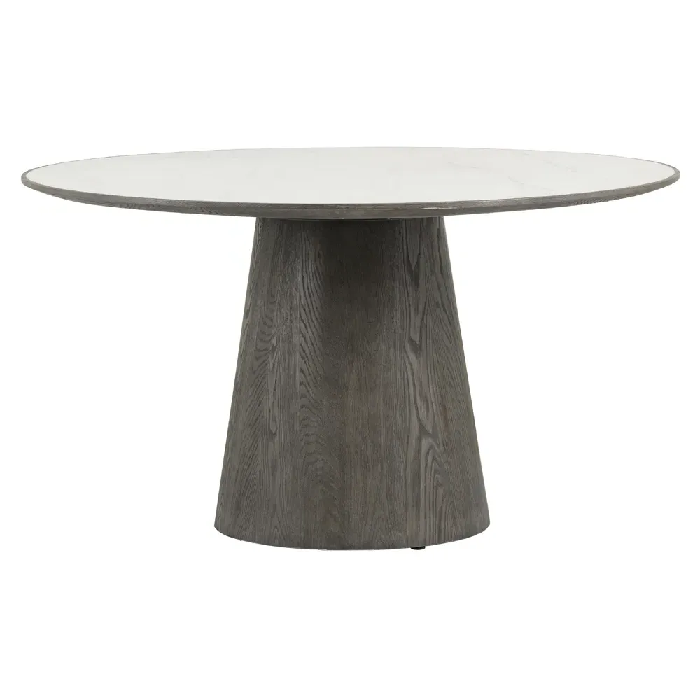 Skylar Round Pedestal Dining Table - White Marble, Grey Oak