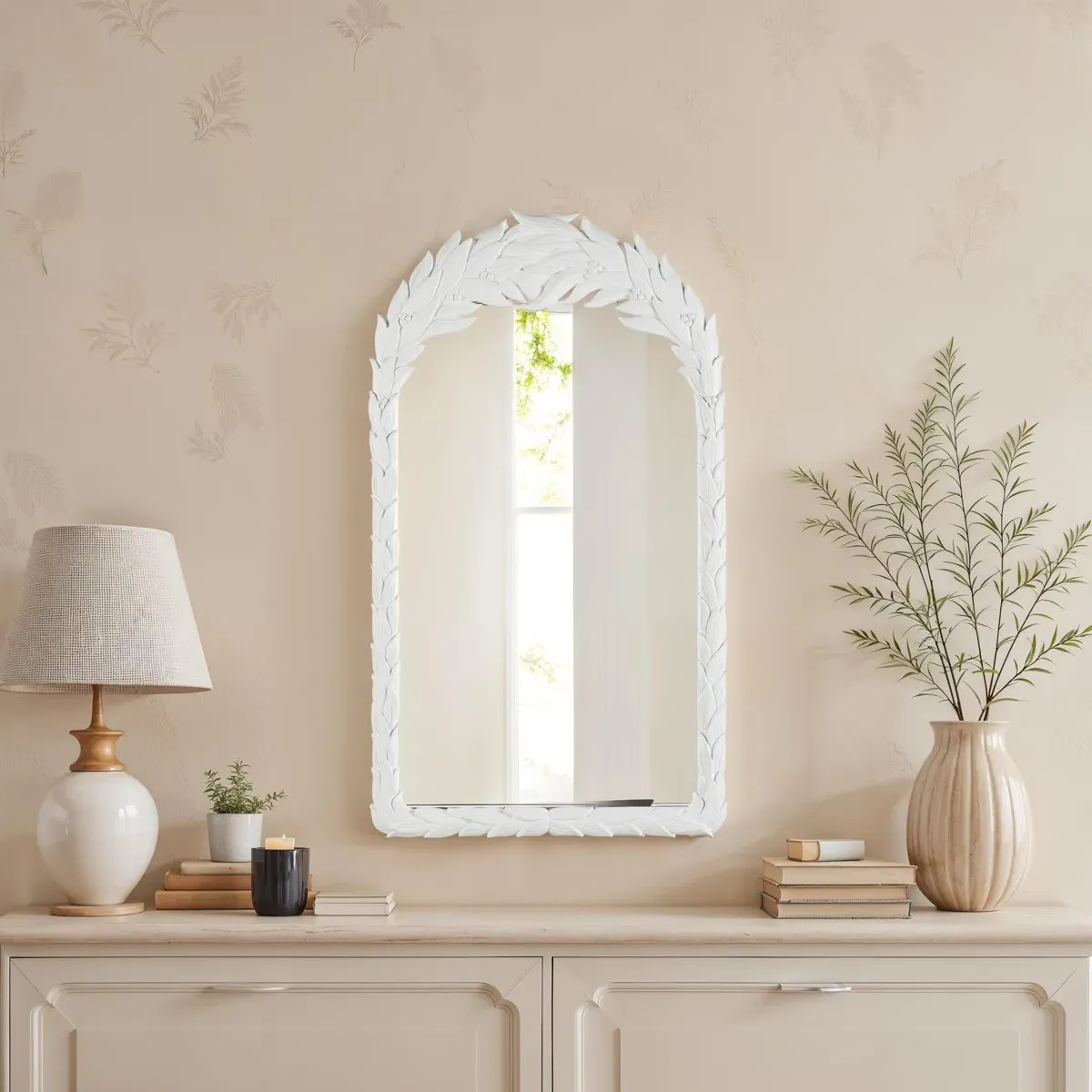 Skyler Arched Wall Mirror - White, Polyurethane