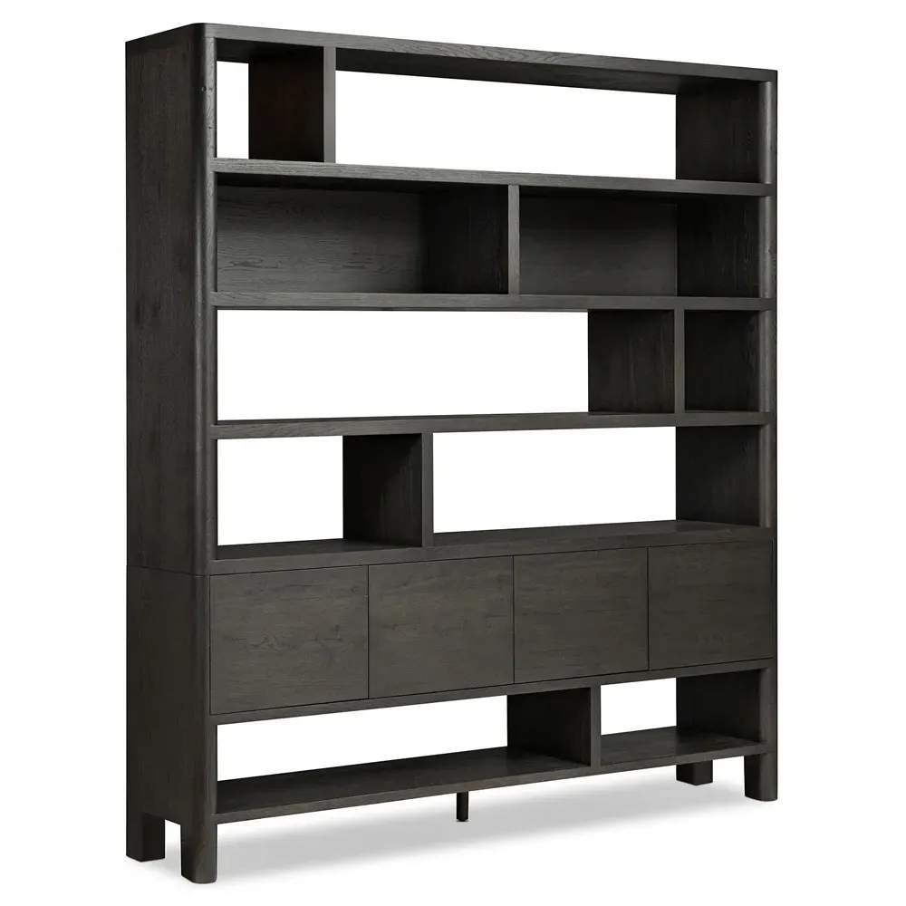Slade Wide Bookcase - Smoked Black, Oak