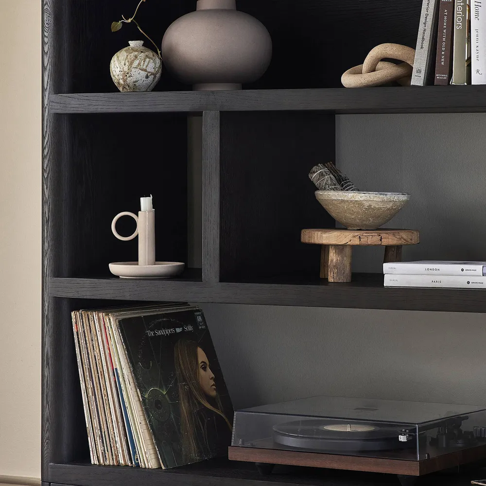 Slade Wide Bookcase - Smoked Black, Oak