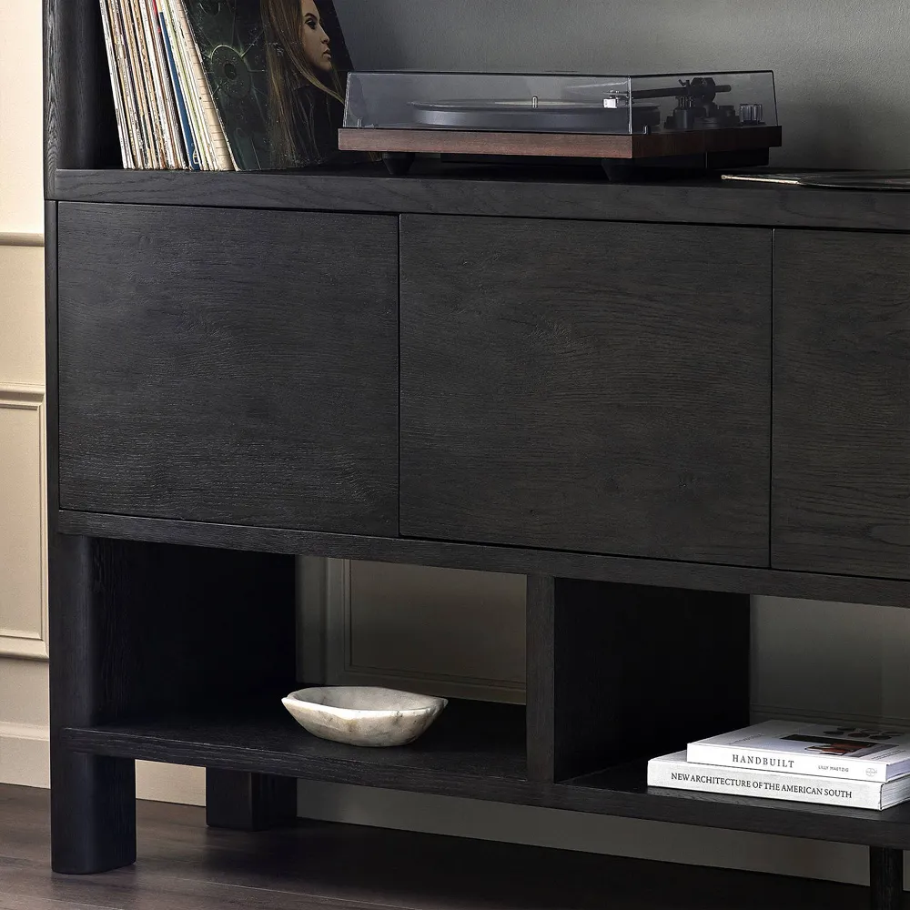 Slade Wide Bookcase - Smoked Black, Oak