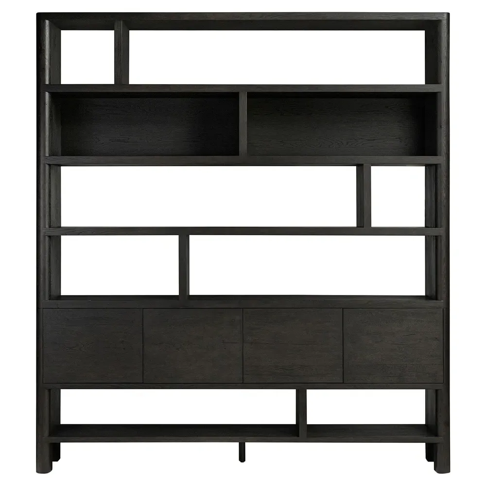 Slade Wide Bookcase - Smoked Black, Oak
