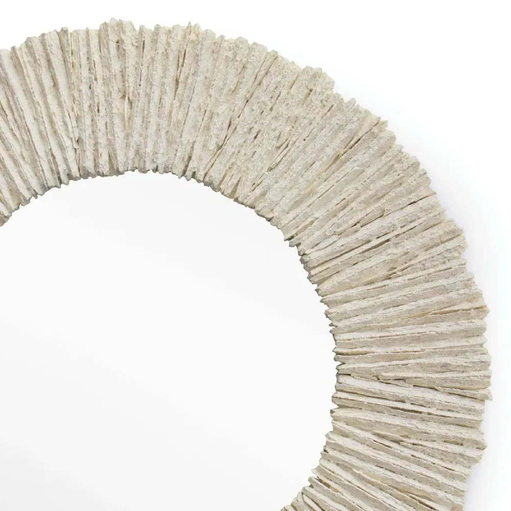 Slate Coastal Round Wall Mirror - White, Resin