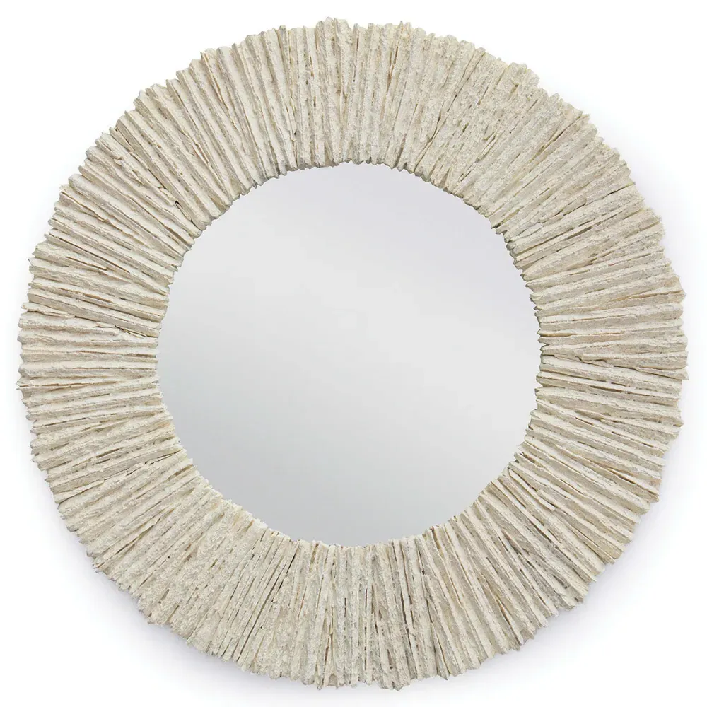 Slate Coastal Round Wall Mirror - White, Resin image