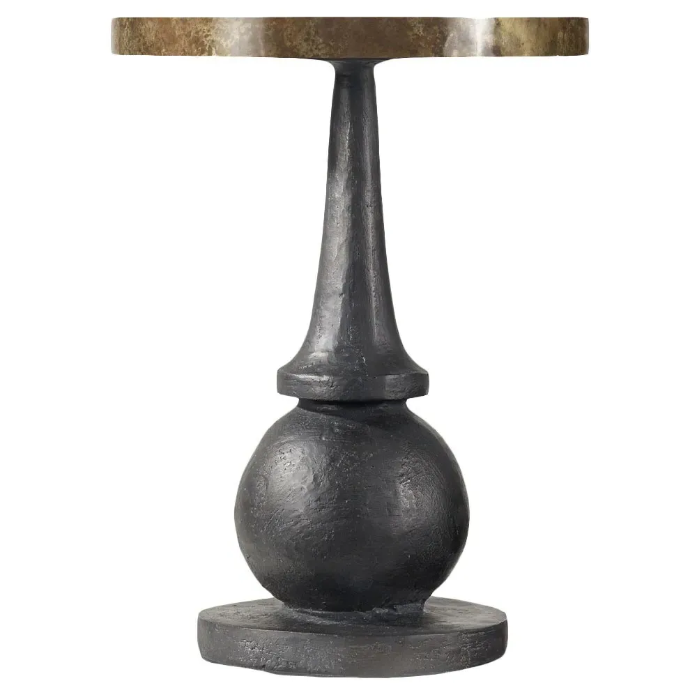 Smaug Round Accent Side Table - Brown, Brass