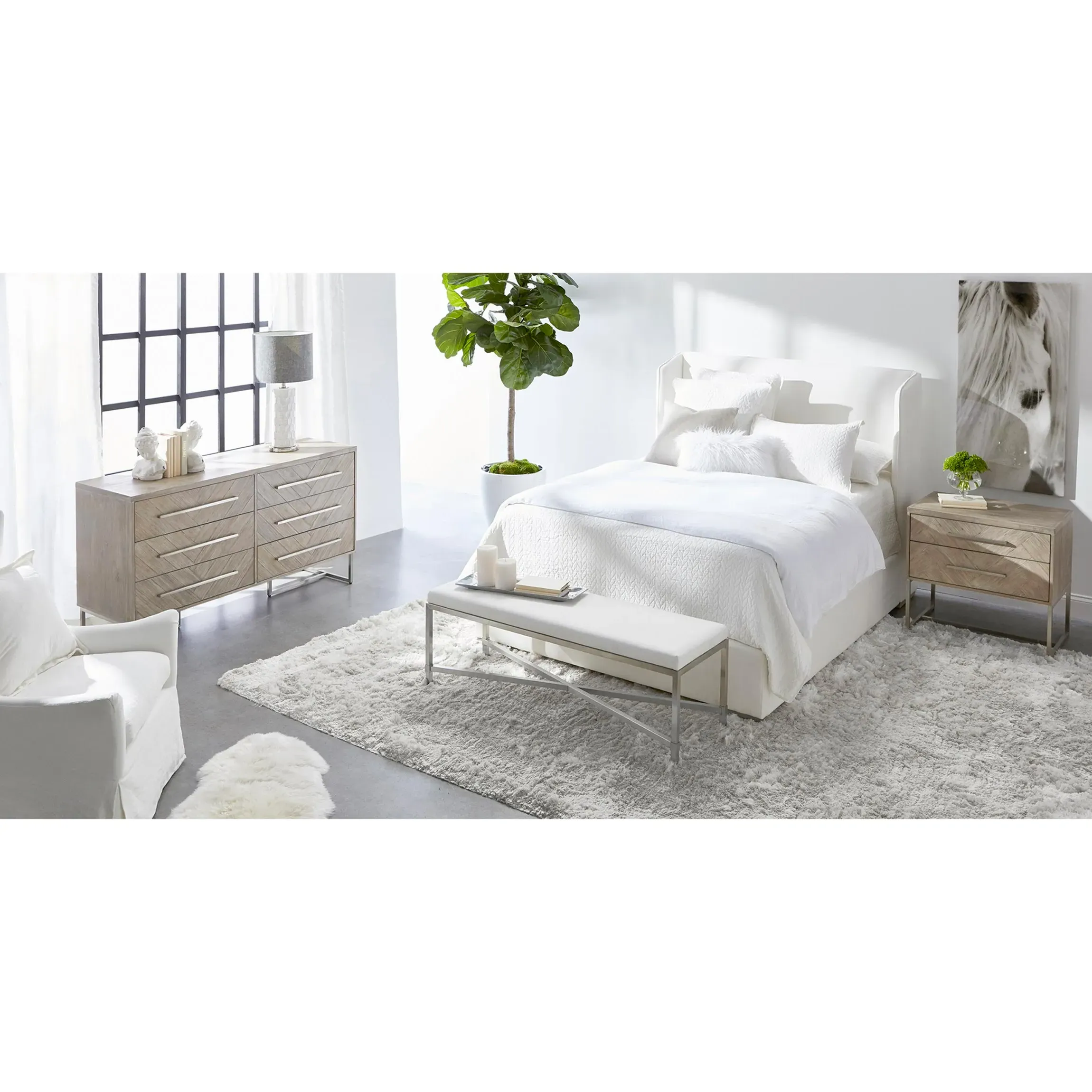 Sofia King Platform Bed - Pearl White, Oak