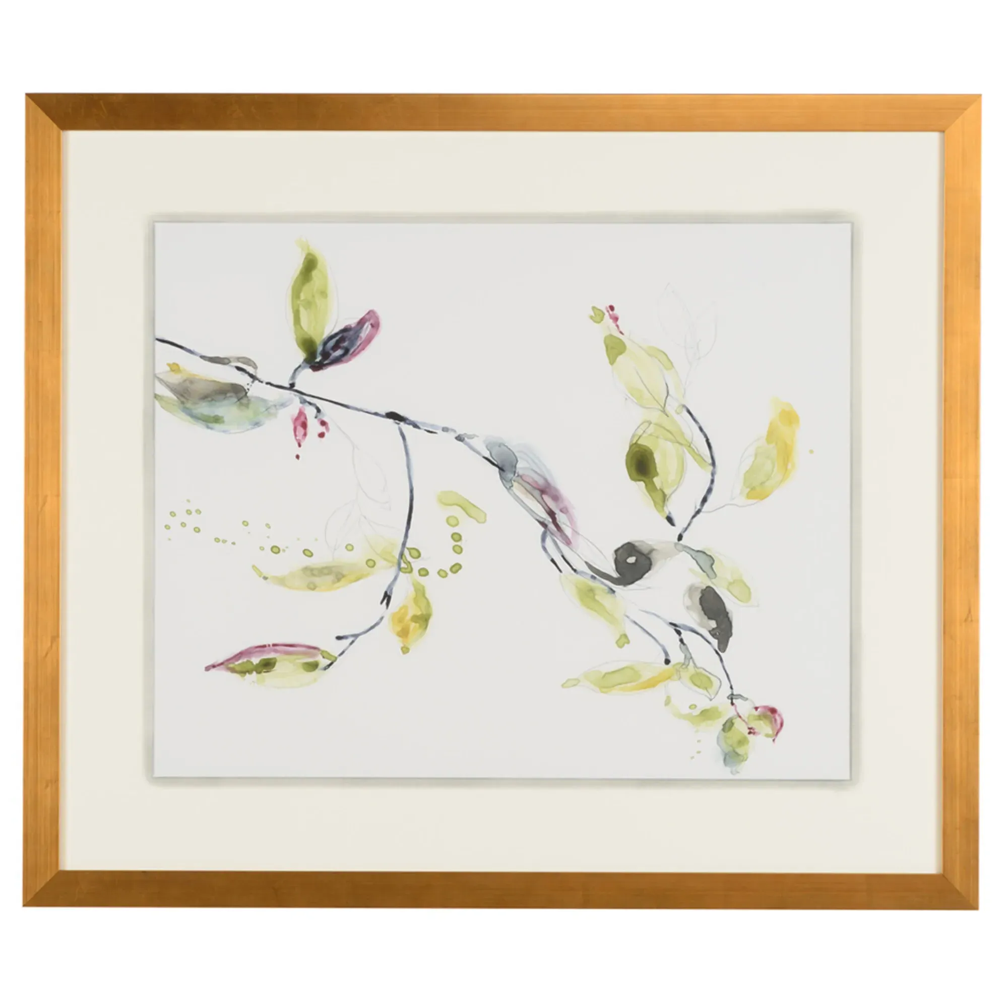 Solara Leaf Branch Gold Frame Illustration - Green