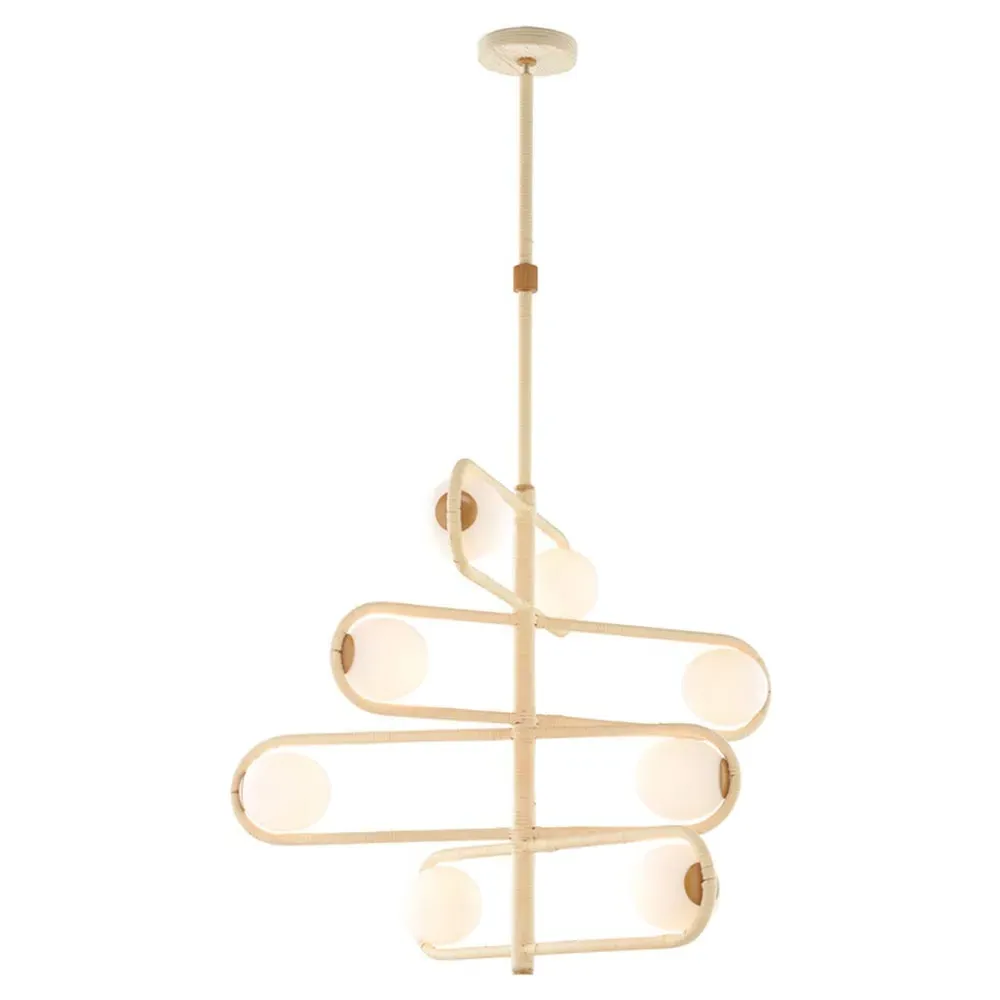 Soleil Large 4 Tier Globe Chandelier - Natural, Rattan