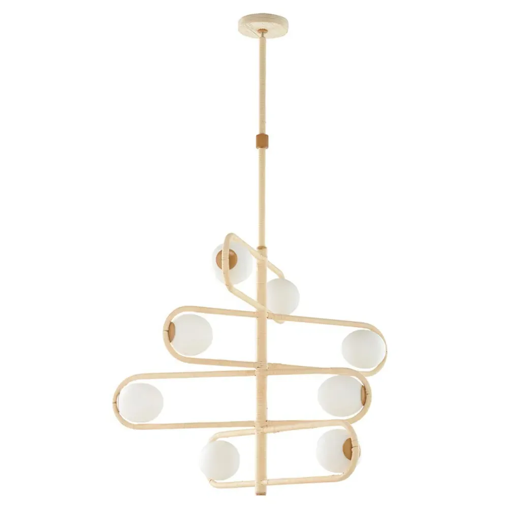 Soleil Large 4 Tier Globe Chandelier - Natural, Rattan